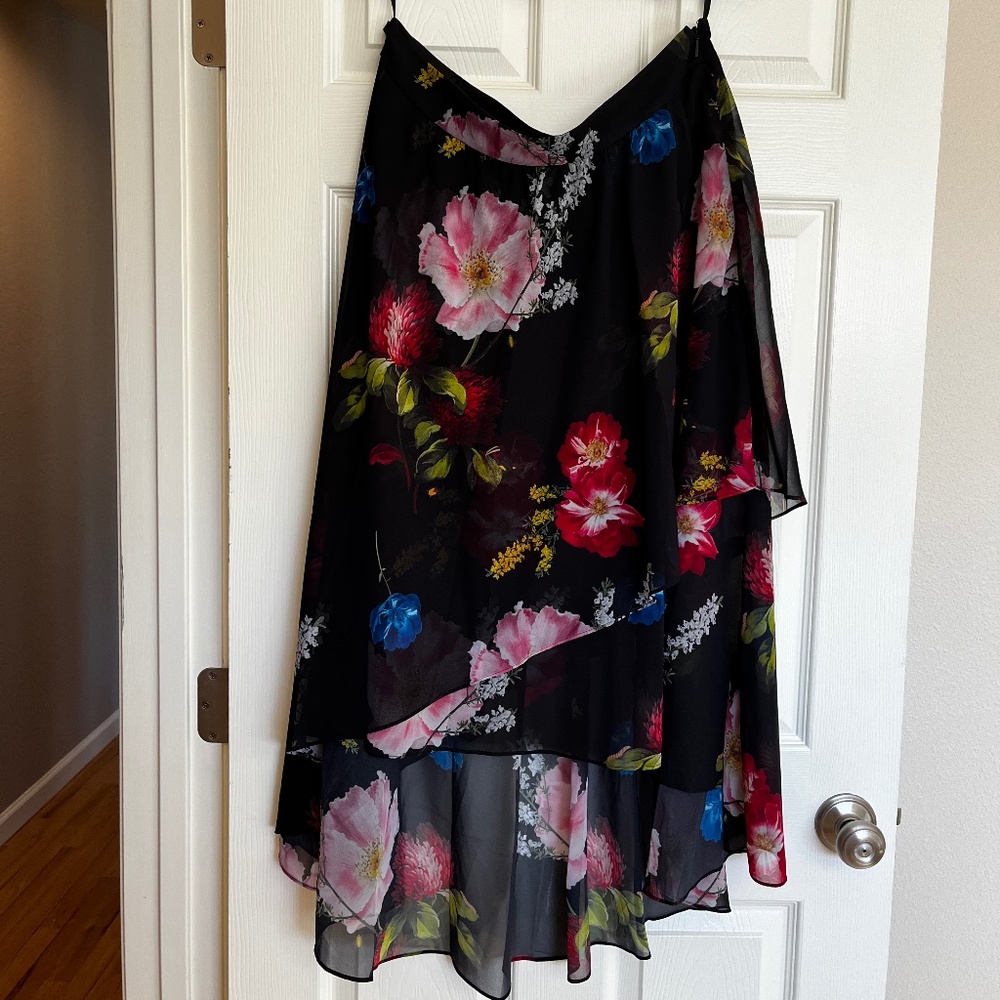Ted Baker midi length black and floral skirt, size 14, tags on and never worn